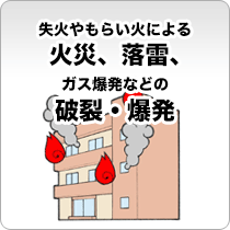 失火やもらい火による火災、落雷、ガス爆発などの破裂・爆発