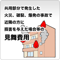 共用部分で発生した火災、破裂、爆発の事故で近隣の方に損害を与えた場合等の見舞費用